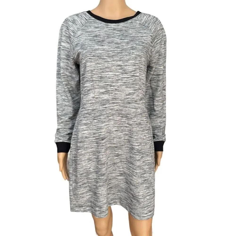 Lou & Grey Dress Black White Space Dye Knit Long Sleeve Casual cotton blend M